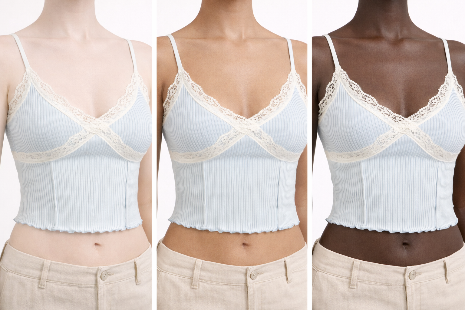 Lace Cross Ribbed Cami Crop Top