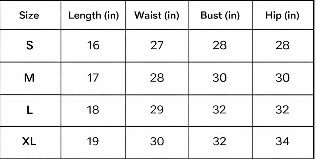 Size Chart in Inches