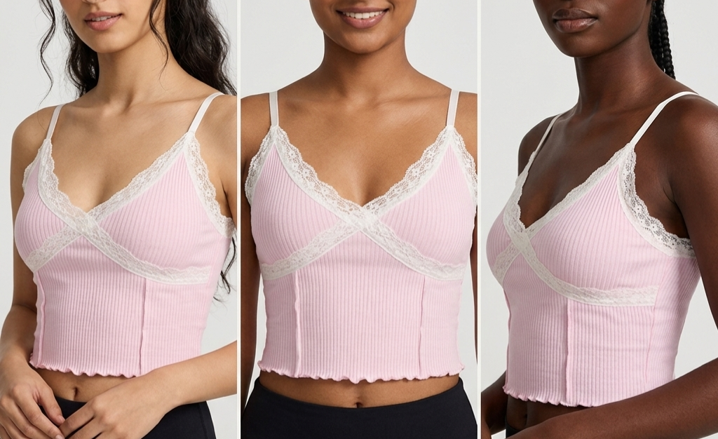 Lace Cross Ribbed Cami Crop Top