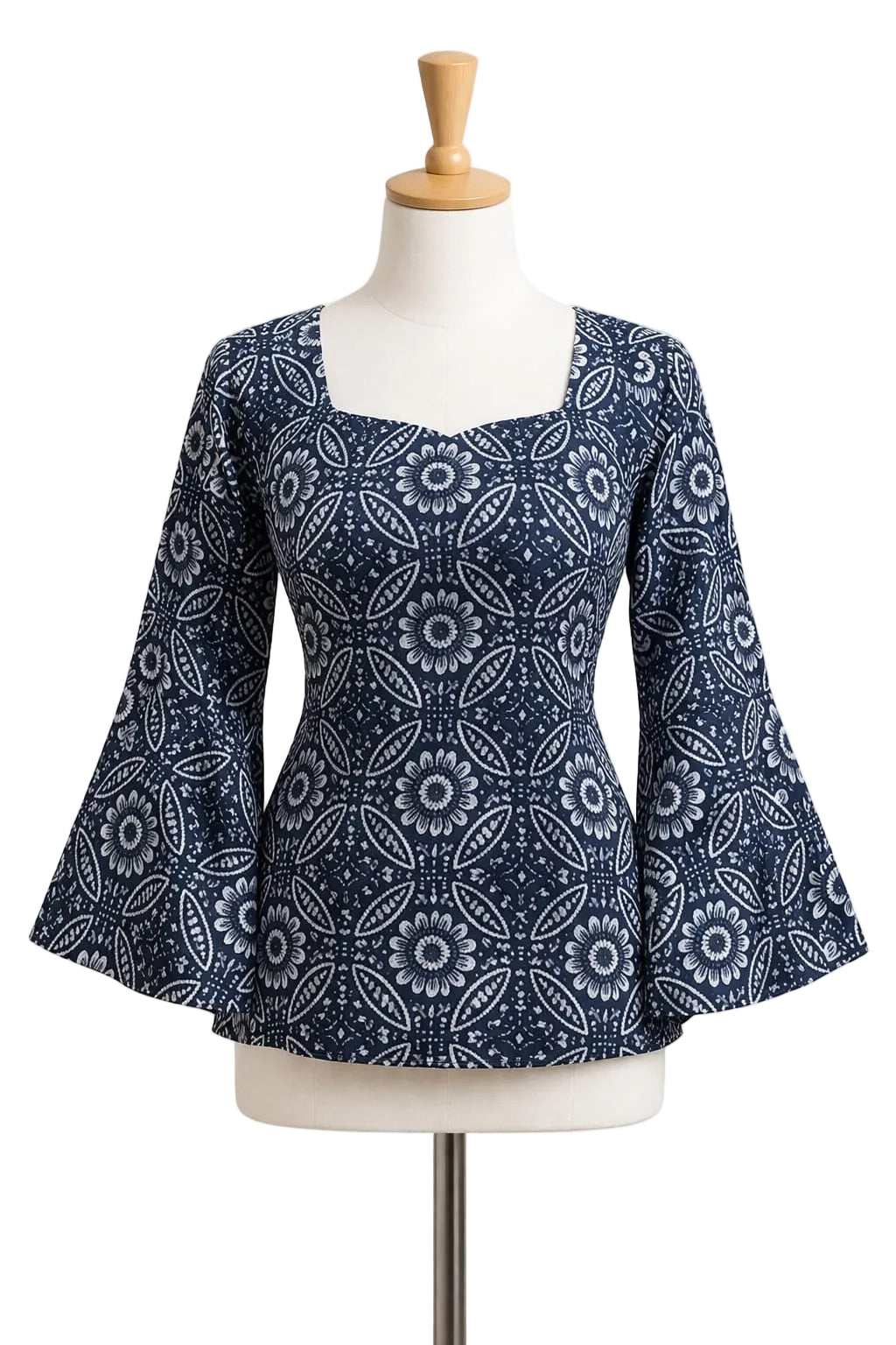 Indigo Bloom Bell-Sleeve Kurti