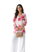 Pink Floral V-Neck Kurti
