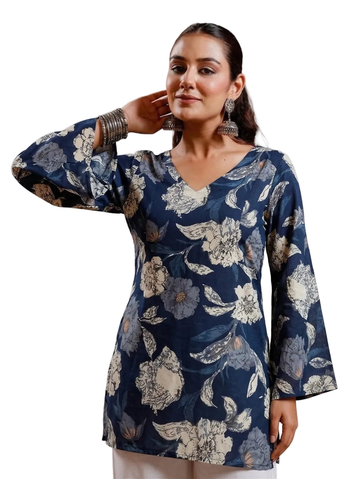 Navy Blue Square-Neck Kurti