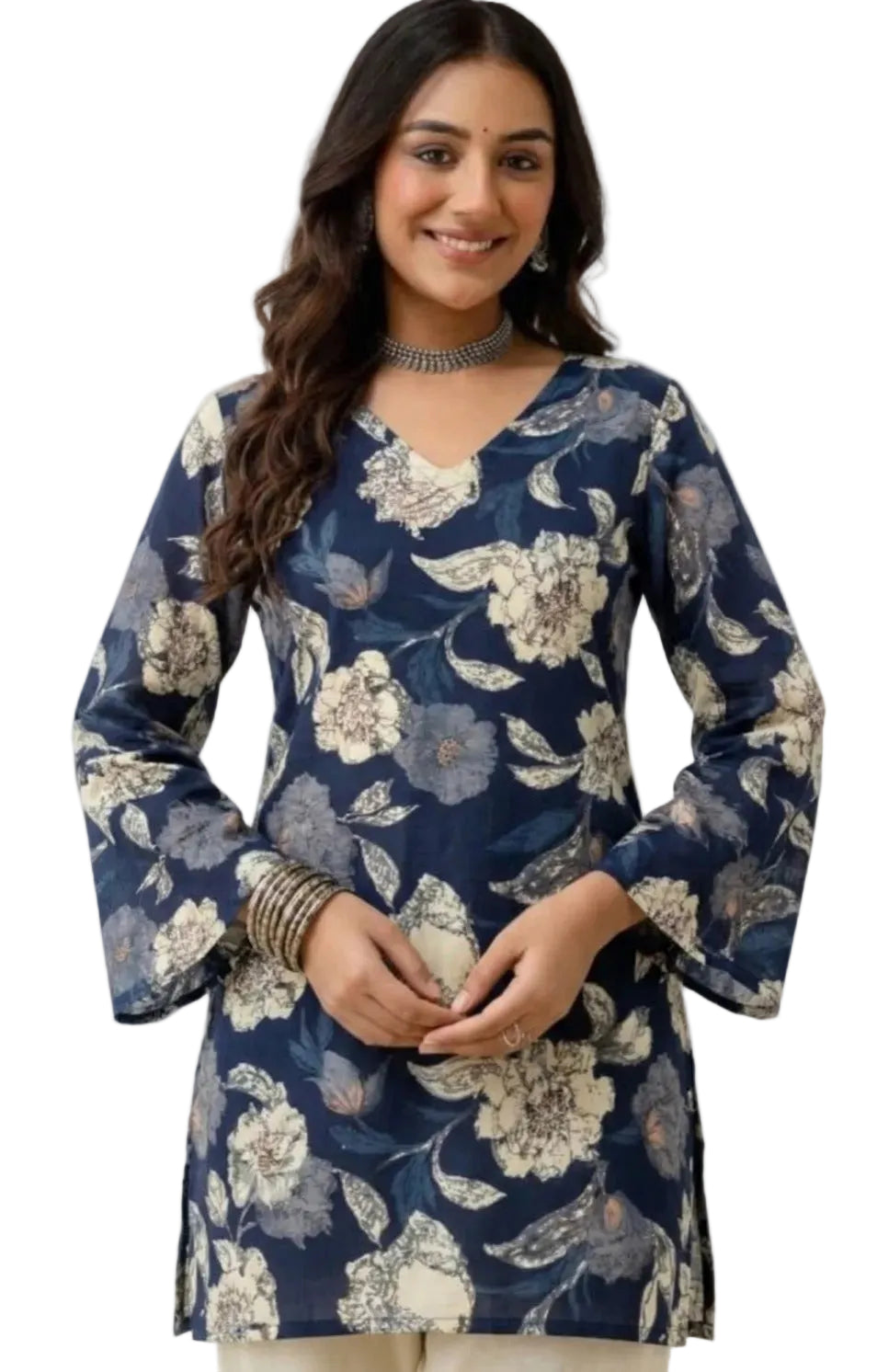 Navy Blue Square-Neck Kurti