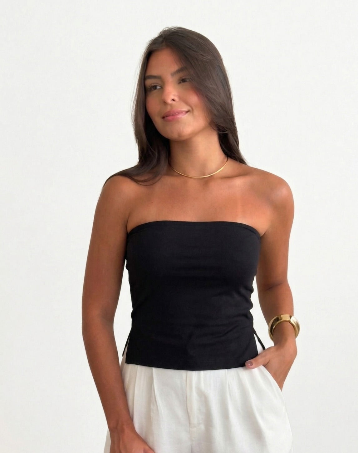 Tube Sild Slit Crop Top