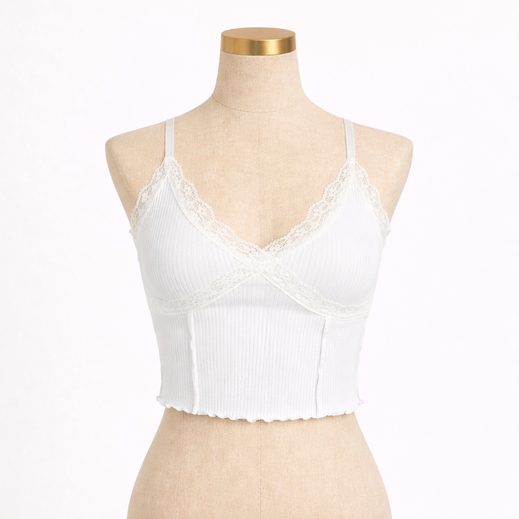 Lace Cross Ribbed Cami Crop Top