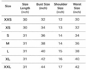 Size Chart in Inches